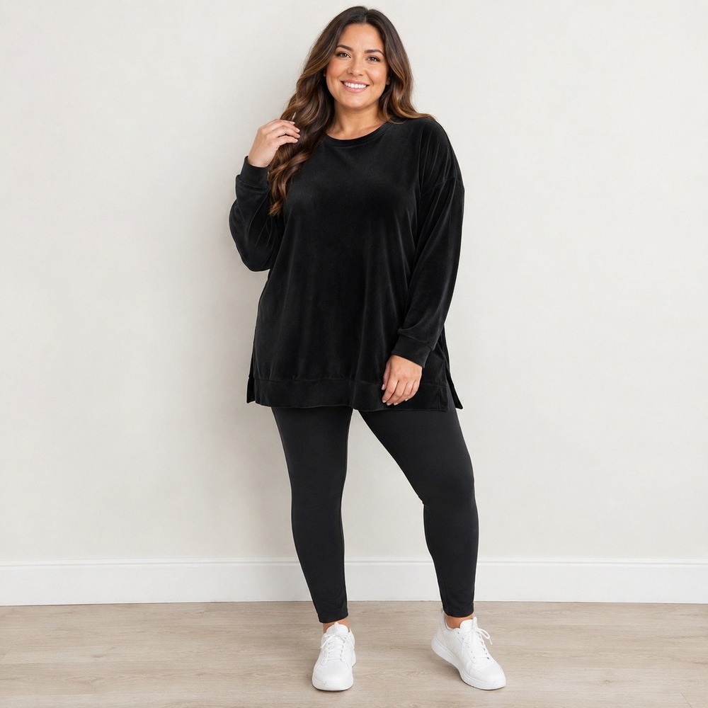 Woman Within Black Velour‎ Tunic Top Plus Size 2X Soft Casual Lounge